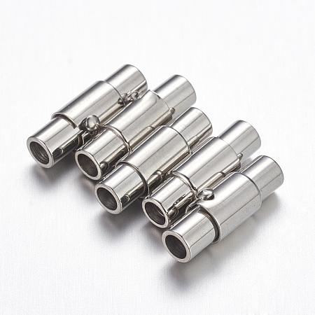 DIY Stainless Steel Locking Tube Magnetic Clasps, Column, 18x5mm, Hole: 3mm