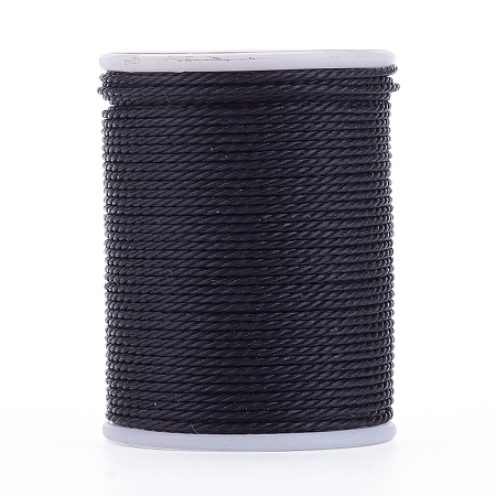 Honeyhandy Round Waxed Polyester Cord, Taiwan Waxed Cord, Twisted Cord, Black, 1mm, about 12.02 yards(11m)/roll