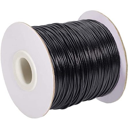 PandaHall Elite 185 Yards 0.05in/1.2mm Waxed Polyester Cord Korean Waxed Cord Black Thread Beading Thread Bead Cord for DIY Jewelry Bracelets Craft Making