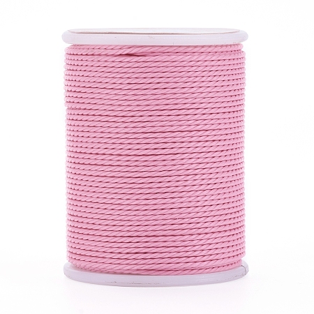 Honeyhandy Round Waxed Polyester Cord, Taiwan Waxed Cord, Twisted Cord, Pink, 1mm, about 12.02 yards(11m)/roll