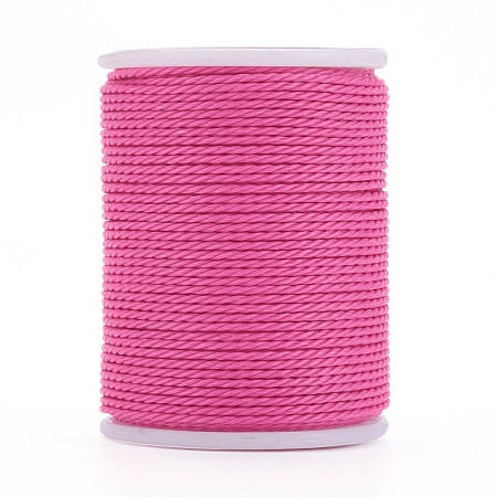 Honeyhandy Round Waxed Polyester Cord, Taiwan Waxed Cord, Twisted Cord, Hot Pink, 1mm, about 12.02 yards(11m)/roll