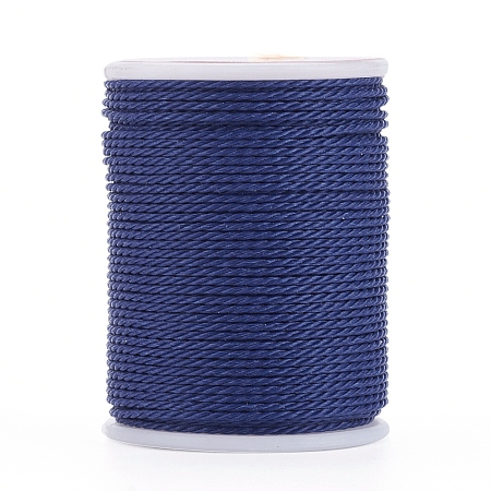 Honeyhandy Round Waxed Polyester Cord, Taiwan Waxed Cord, Twisted Cord, Marine Blue, 1mm, about 12.02 yards(11m)/roll