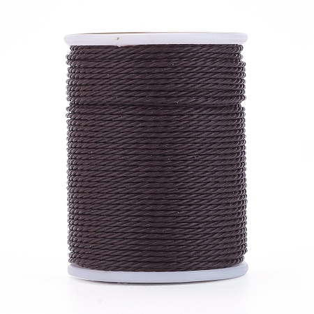 Honeyhandy Round Waxed Polyester Cord, Taiwan Waxed Cord, Twisted Cord, Coconut Brown, 1mm, about 12.02 yards(11m)/roll