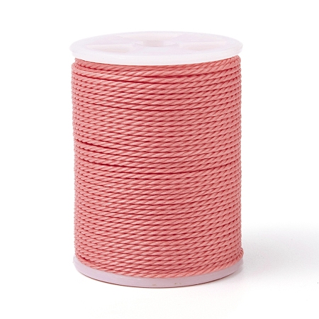 Honeyhandy Round Waxed Polyester Cord, Taiwan Waxed Cord, Twisted Cord, Light Coral, 1mm, about 12.02 yards(11m)/roll
