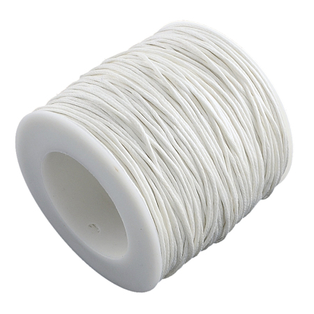 Honeyhandy Eco-Friendly Waxed Cotton Thread Cords, Macrame Beading Cords, for Bracelet Necklace Jewelry Making, White, 1mm, about 100yards/roll
