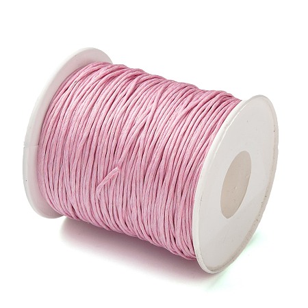 Honeyhandy Eco-Friendly Waxed Cotton Thread Cords, Macrame Beading Cords, for Bracelet Necklace Jewelry Making, Pink, 1mm, about 100yards/roll