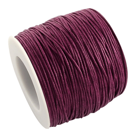 Honeyhandy Eco-Friendly Waxed Cotton Thread Cords, Macrame Beading Cords, for Bracelet Necklace Jewelry Making, Medium Violet Red, 1mm, about 100yards/roll