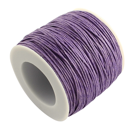 Honeyhandy Eco-Friendly Waxed Cotton Thread Cords, Macrame Beading Cords, for Bracelet Necklace Jewelry Making, Medium Purple, 1mm, about 100yards/roll