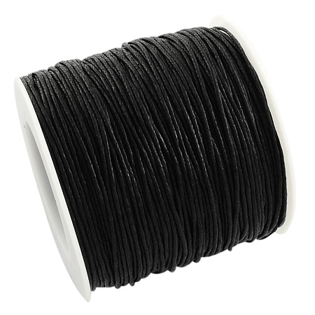 Honeyhandy Eco-Friendly Waxed Cotton Thread Cords, Macrame Beading Cords, for Bracelet Necklace Jewelry Making, Black, 1mm, about 100yards/roll
