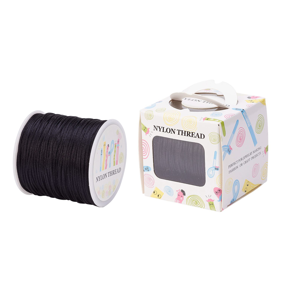 Nylon Thread, Rattail Satin Cord, Black, about 1mm, about 76.55