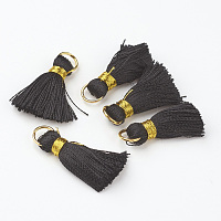 ARRICRAFT 100 Pcs Nylon Cord Tassel Pendant Decoration with Brass Gold Tone Open Jump Ring 26.5x5mm for Jewelry Making Black