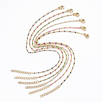 Honeyhandy 304 Stainless Steel Cable Chain Anklets, with Enamel Links, Golden, Mixed Color, 9 inch(23cm), 1.5~2mm