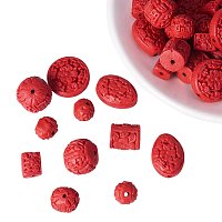 NBEADS 50Pcs Red Cinnabar Beads, Handmade Carved Lacquerware Random Mixed Shape Loose Beads Charms Beads fit Bracelets Necklace Jewelry Making