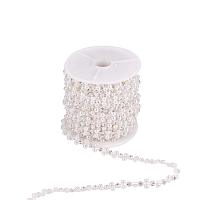 PandaHall Elite 10 Raids/Roll ABS Plastic Imitation Pearl and Rhinestone Chain Pearl Bead String for Wedding Party Decoration Sewing Trims Cake Decoration, White