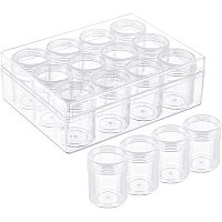 BENECREAT 12PCS 1.9x1.5 Inch Clear Plastic Bead Jars Screw Lid Bead Storage Containers with Large Storage Box for Bead, Diamond, Nail Crystals and Other Small Items