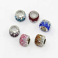 Honeyhandy Brass Pave Polymer Clay Grade A Rhinestone Column European Beads, Mixed Color, 8.5x7.5mm, Hole: 5mm