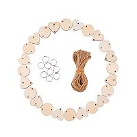 NBEADS 60Pcs DIY Wood Findings Wooden Hanging Hearts with Rings and Hemp and Cord Twine String for Wedding DIY Art Crafts Card Making and Decoration