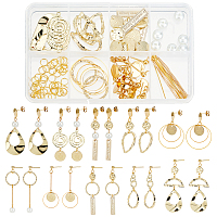 SUNNYCLUE DIY Geometry Drop Earring Making Kits, Including Teardrop & Round & Rectangle & Half Round & Polygon Alloy Linking Connectors & Charms, Glass Pearl Beads, Brass Stud Earring Findings, Golden, 140Pcs/box