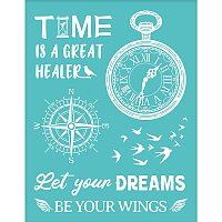 OLYCRAFT 2pcs Self-Adhesive Silk Screen Printing Stencil Reusable Clock & Compass & Pigeon Pattern Stencils for Painting on Wood Fabric T-Shirt Bags Wall and Home Decorations - 11x8.7 Inch