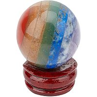 SUPERFINDINGS 1Pcs 30x37.5mm Crystals and Gemstones Sphere with Wooden Base 7 Chakra Gemstone Ball for Meditation, Healing, Divination Sphere, Home Decoration, Fengshui