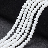 Arricraft Opaque Solid Color Glass Beads Strands, Faceted, Rondelle, White, 4x3mm, Hole: 0.4mm, about 130pcs/strand, 16.54 inches(42cm)