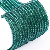 Honeyhandy Transparent Glass Beads Strands, Faceted, Rondelle, Sea Green, 2x1.5mm, Hole: 0.6mm, about 235~247pcs/Strand, 14.57~14.76 inch(37~37.5cm)