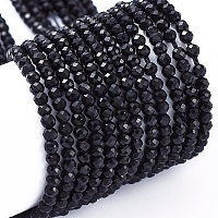 Arricraft Opaque Glass Beads Strands, Faceted, Rondelle, Black, 2x1.5mm, Hole: 0.6mm, about 235~247pcs/Strand, 14.57~14.76 inches(37~37.5cm)