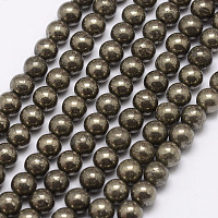 Honeyhandy Natural Pyrite Beads Strands, Round, Dark Khaki, 6mm, Hole: 1mm