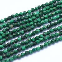 Honeyhandy Natural Malachite Beads Strands, Faceted, Round, 2mm, Hole: 0.6mm, about 195pcs/strand, 15.35 inch(39cm)