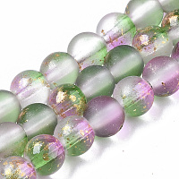 Honeyhandy Frosted Spray Painted Glass Beads Strands, with Golden Foil, Round, Medium Sea Green, 6~7mm, Hole: 1.2~1.5mm, about 65~67pcs/Strand, 14.76 inch~15.12 inch(37.5~38.4cm)