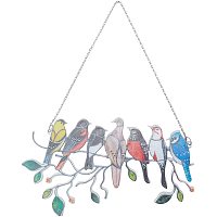 AHANDMAKER Multicolor Birds on a Wire High Stained Ornament, Birds Pendant Ornaments with Stainless Steel Curb Chains and Jump Rings, Bird Suncatchers for Garden Home Decor Indoor Outdoor Beautify