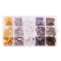 PandaHall Elite Basic Jewelry Findings with Lobster Clasp Iron Jump Rings Ribbon Ends for Jewelry Making, about 1400 Pcs/box