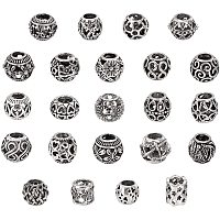 CHGCRAFT 46Pcs 23Styles Tibetan Antique Silver Large Hole Spacer Beads Rondelle with Heart Loose Beads for DIY Jewelry Necklace European Charm Bracelet Making