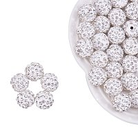 NBEADS 100pcs 12mm Polymer Clay Clear Gemstones Cubic Zirconia CZ Stones Pave Micro Setting Disco Ball Spacer Beads, Round Bracelet Connector Charms Beads for Jewelry Making