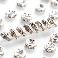 NBEADS 100pcs Grade A Brass Rhinestone Spacer Beads, Silver Metal Color, Nickel Free, Crystal