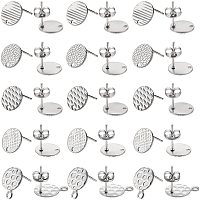 UNICRAFTALE About 60pcs Textured Flat Round Blank Stud Earring Stainless Steel Earring with Ear Nuts Earring Post with Loop for DIY Jewelry Earring Making 1.8mm Hole