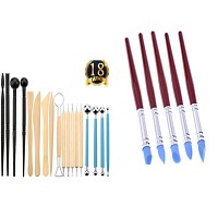 BENECREAT 23PCS Ball Stylus Dotting Modeling Tools Pottery Carving Tool Set - Includes Clay Color Shapers, Modeling Tools & Wooden Sculpture Knife for Professional or Beginners