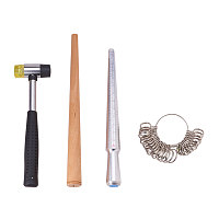 PandaHall Elite Jewelers Rubber Hammer Wood Ring Mandrel Size and Metal Sizing Measuring Stick with Ring Size Gauge Set Jewelry Tools Kit for Jewelry Making Measuring