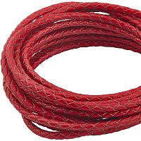 Arricraft 5 Yards 3mm Genuine Leather Cord, Braided Leather Strip Cord for Necklace Bracelet Jewelry Making, Braids Dreadlocks, Headbands-Red