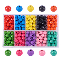 PandaHall Elite 1 Box (About 250pcs) 10mm Dyed Environmental Round Wood Beads 10 Colors with Box for DIY Crafting Jewelry making