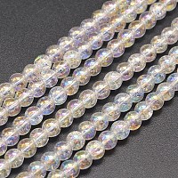 Electroplate Synthetic Crackle Quartz Bead Strands, Round AB Color Plated, Clear AB, 6mm, Hole: 1mm, about 66pcs/strand, 15.7 inch