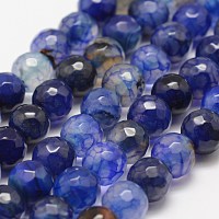 Honeyhandy Faceted Natural Dragon Veins Agate Beads Strands, Round, Dyed & Heated, Blue, 8mm, Hole: 1mm, about 47pcs/strand, 14 inch(35.6cm)