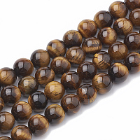 Honeyhandy Natural Tiger Eye Beads Strands, Grade AB+, Round, 8~9mm, Hole: 1mm, about 45~48pcs/strand, 15.7 inch