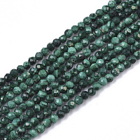 Natural Malachite Beads Strands, Faceted, Round, 2mm, Hole: 0.3mm, about 133~134pcs/strand, 15.16 inches(38.5cm)
