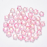 Nbeads Spray Painted Glass Beads, with Glitter Powder, Star, Pink, 8x8.5x4mm, Hole: 1mm