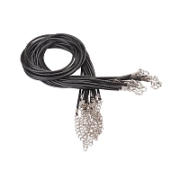 Honeyhandy Waxed Cord Necklace Making, with Zinc Alloy Lobster Claw Clasps, Platinum, Black, 17.8 inch~18 inch(45.5~46cm), 2mm