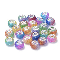 Arricraft Resin European Beads, Large Hole Beads, Imitation Porcelain, with Platinum Plated Brass Core, AB Color Plated, Rondelle, Mixed Color, 14x9mm, Hole: 5mm