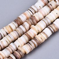 ARRICRAFT Natural Freshwater Shell Beads Strands, Heishi Beads, Flat Round/Disc, BurlyWood, 6~7x0.5~3mm, Hole: 1mm, about 195~205pcs/strand, 15.35 inches(39cm)