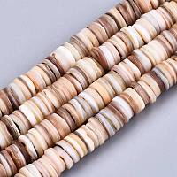Honeyhandy Natural Freshwater Shell Beads Strands, Heishi Beads, Flat Round/Disc, BurlyWood, 8~9x1~3mm, Hole: 1mm, about 178~182pcs/strand, 14.96 inch(38cm)