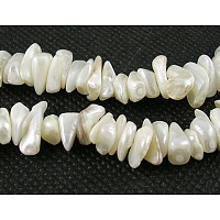 Honeyhandy Natural Shell Beads Strands, Pearlized, Chip, White, about 8~14mm long, hole: about 0.5~0.6mm, about 244pcs/strand, 35 inch